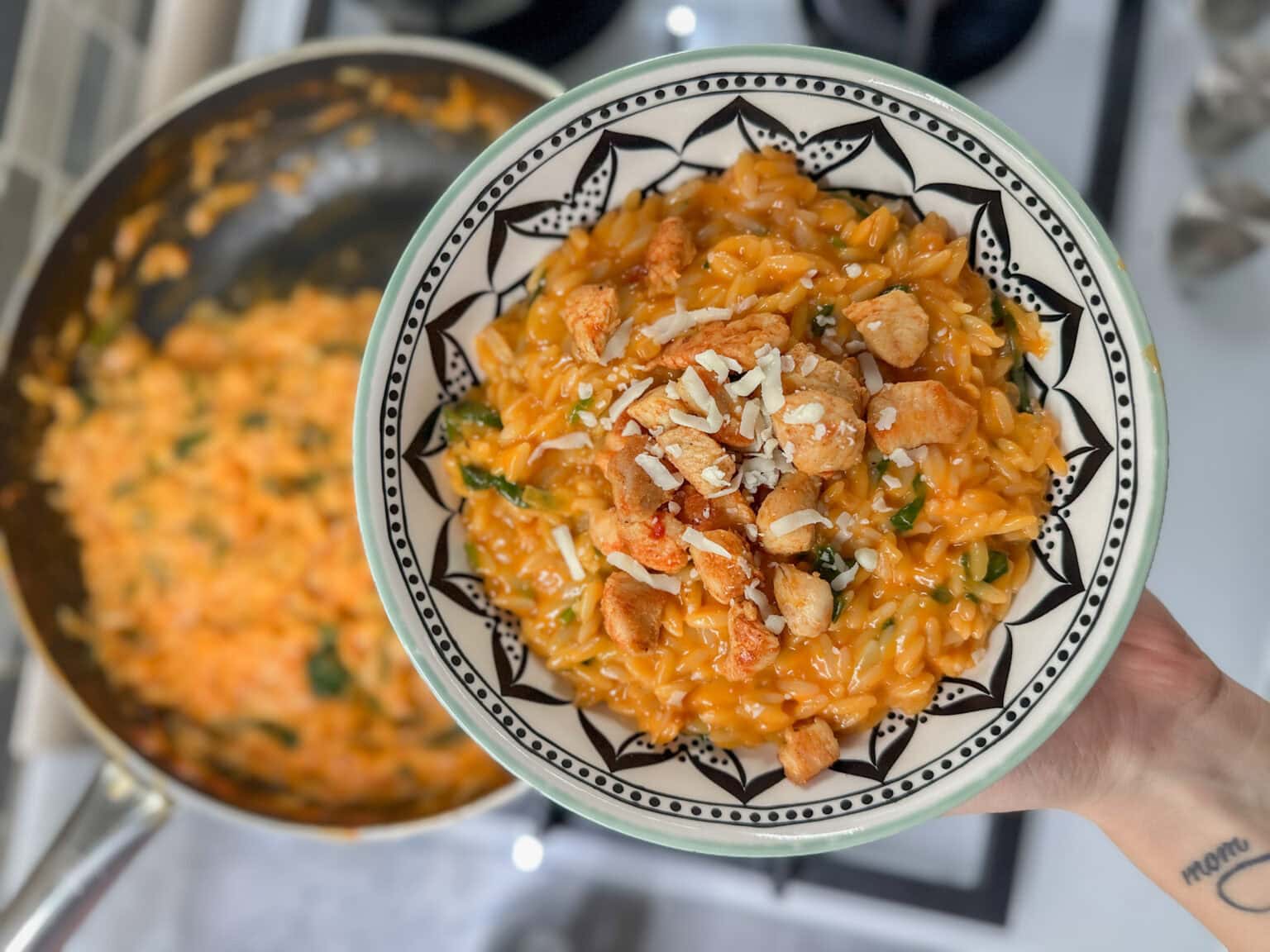 Liate risotto so špenátom a kuracím mäsom